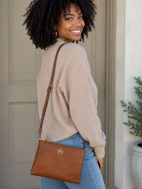 Michael Kors Cognac Brown Pebbled Leather Crossbody Bag